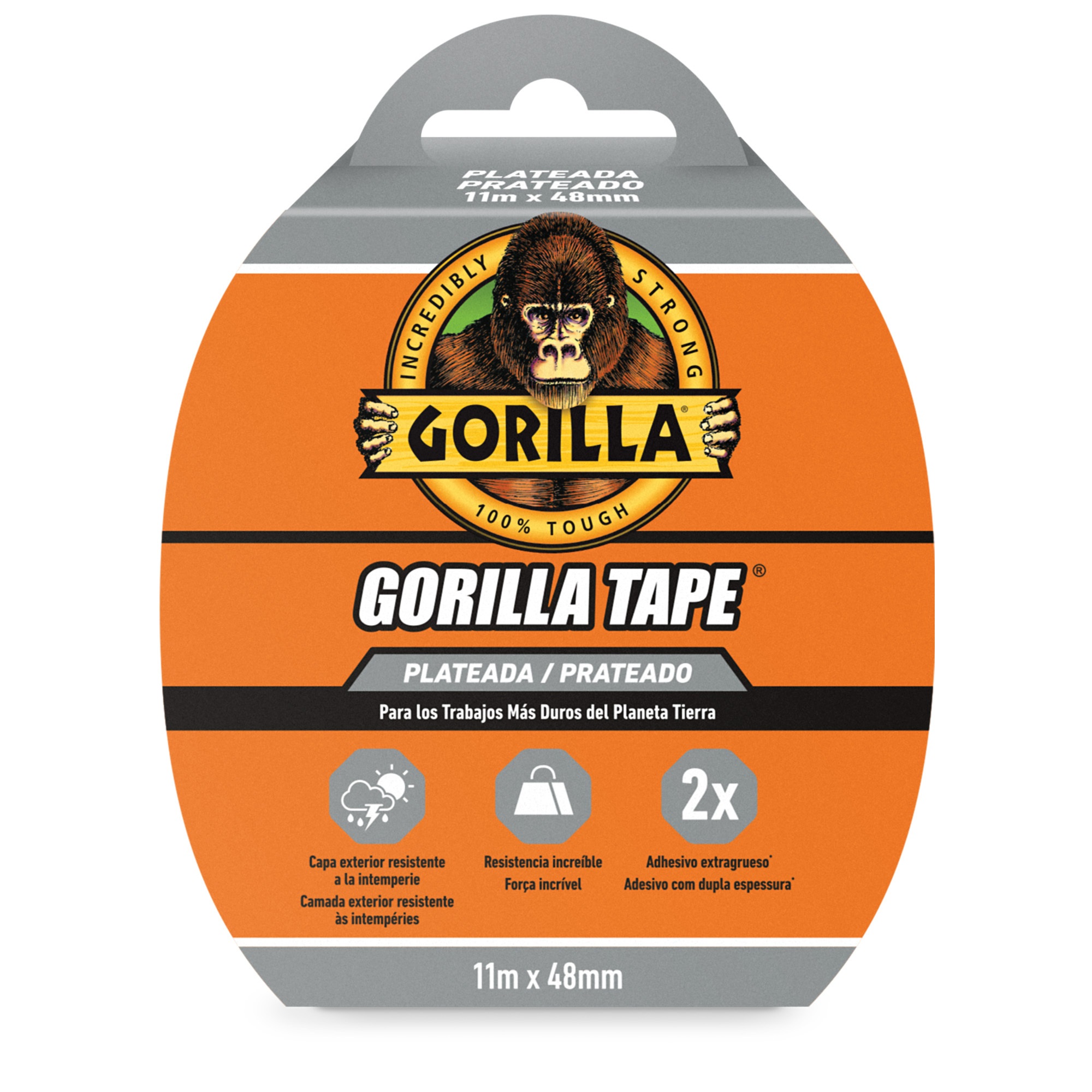 CINTA AMERICANA REFORZADA GORILLA TAPE PLATA 11 M x 48 mm